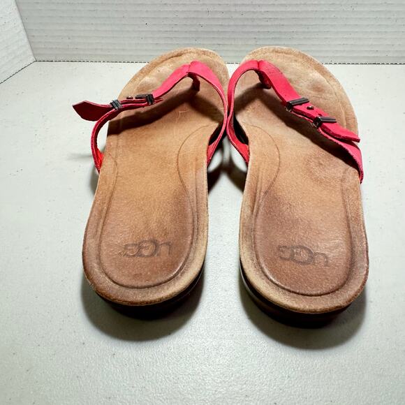 UGG PINK LEATHER ADJUSTABLE FLIP FLOPS SZ 8 - Picture 3 of 7